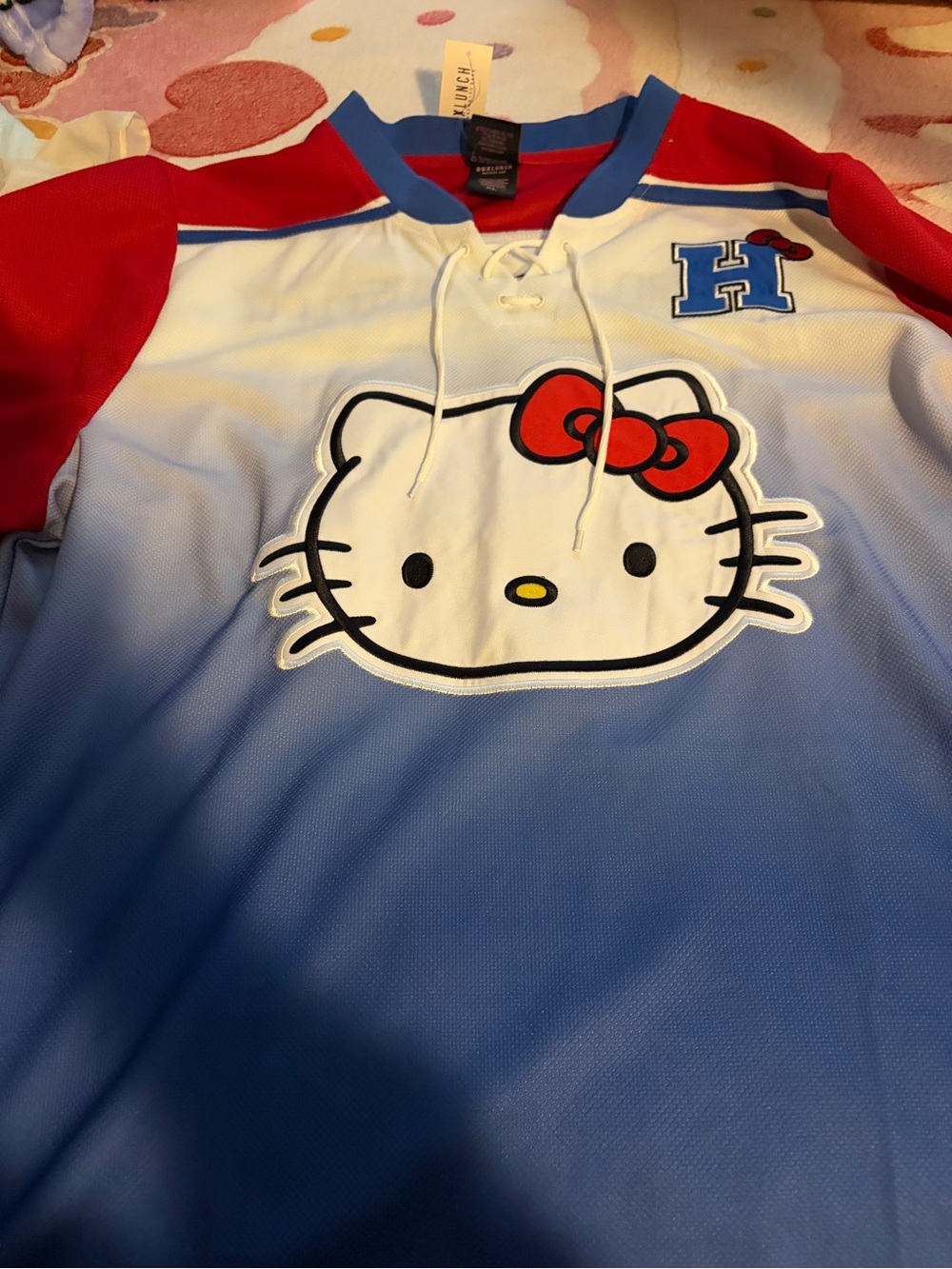Hello Kitty Blue, White & Red Lace-Up Hockey Pullover